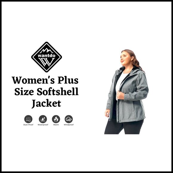 Plus Size Fleece Lined Softshell Jacket Windproof Waterproof Hooded Activewear - Picture 7 of 7